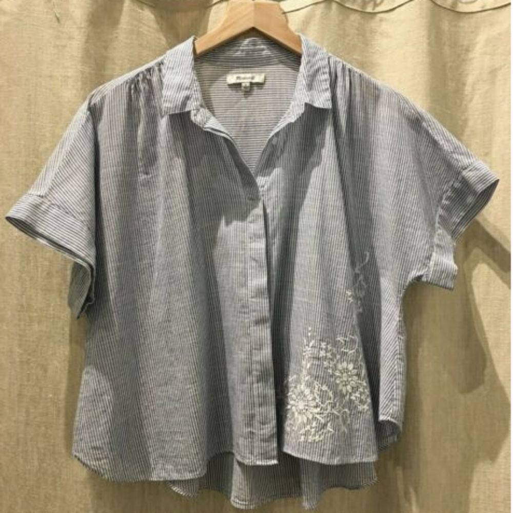 Madewell Striped Shirt w/Embroidery, Large
